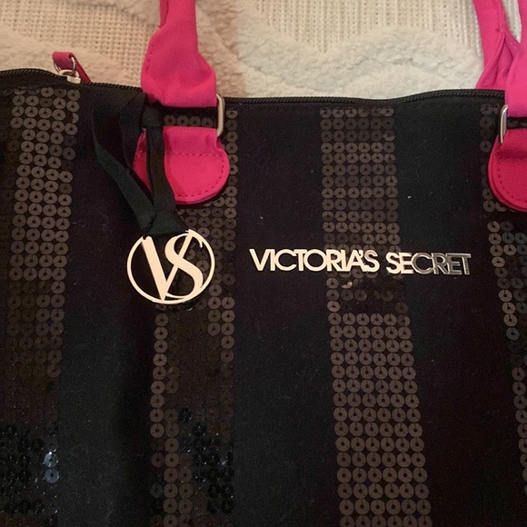 Black and pink sequin Victoria’s Secret Tote Bag. - Picture 2 of 3